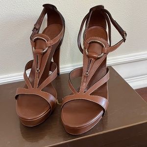 Authentic GUCCI Brown Camel Leather Horse Bit Sandals Heels
